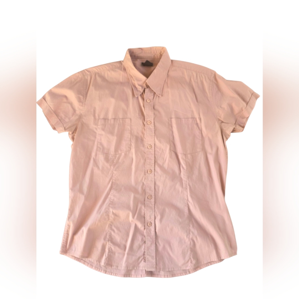 Castro Men Essential Pink Cotton Spandex Short Sleeve Button-up Casual Shirt XL